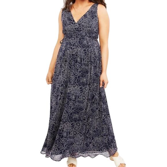 Motherhood Maternity Navy Blue Chiffon Maxi Dress V Neck Size Medium - Picture 1 of 11